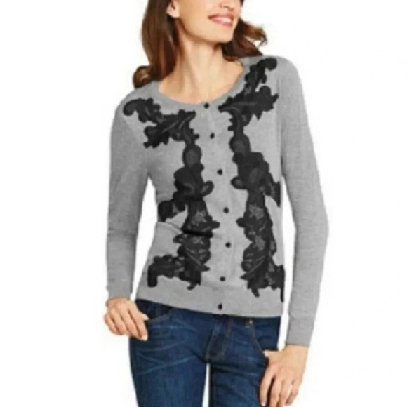 CAbi Sweaters - CAbi Grey Black Lace Button Cardigan size Small